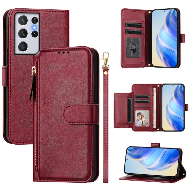 Multi-Card Slots Zipper Wallet Leather Phone Case, For Galaxy S23 5G, For Galaxy S22 Ultra 5G, For Galaxy S22+ 5G, For Galaxy S22 5G, For Galaxy S21 FE 5G, For Galaxy S21 5G, For Galaxy S21+ 5G, For Galaxy S21 Ultra 5G