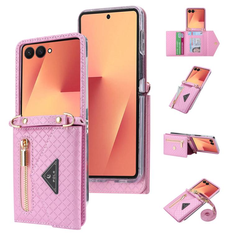 POLA Grid Texture Multi-Card Slots Zipper Wallet Phone Case