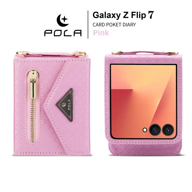 POLA Grid Texture Multi-Card Slots Zipper Wallet Phone Case