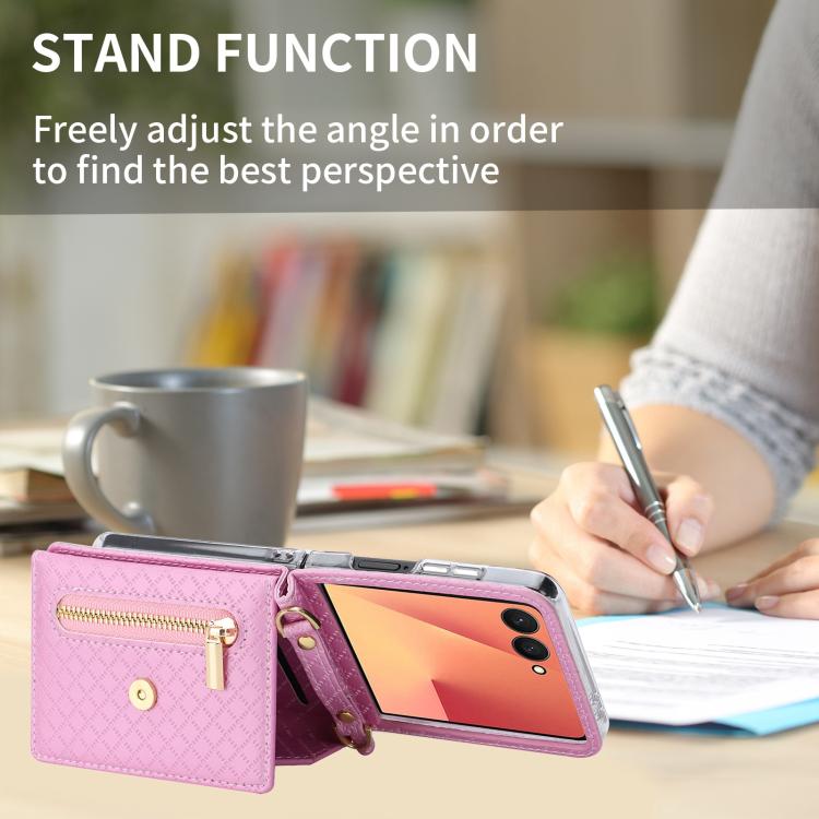 POLA Grid Texture Multi-Card Slots Zipper Wallet Phone Case