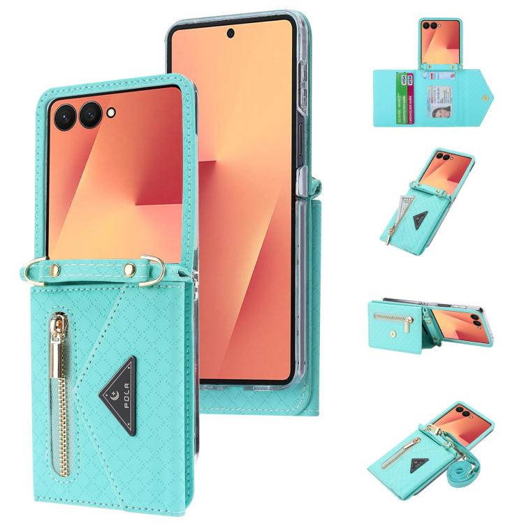 POLA Grid Texture Multi-Card Slots Zipper Wallet Phone Case