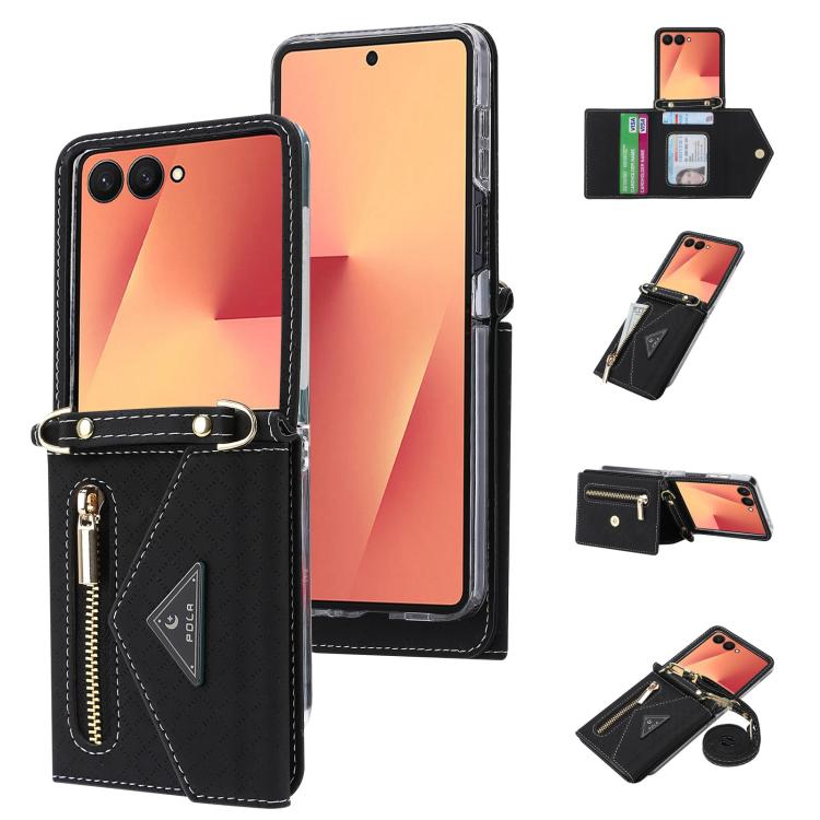 POLA Grid Texture Multi-Card Slots Zipper Wallet Phone Case