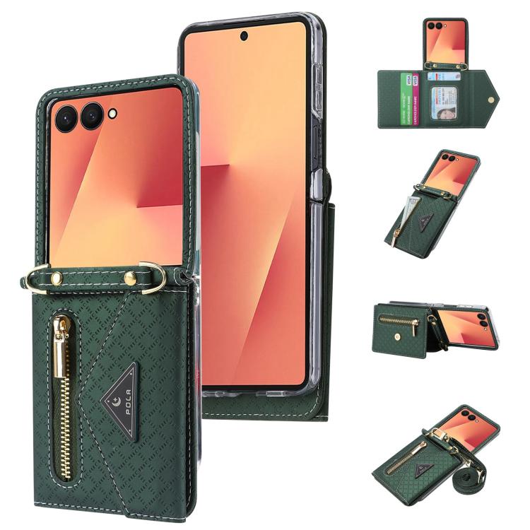 POLA Grid Texture Multi-Card Slots Zipper Wallet Phone Case