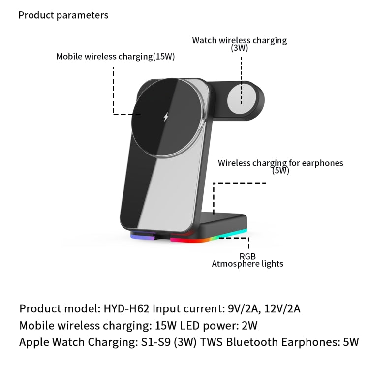 H62 RGB LED Light 3 in 1 Foldable Wireless Charger