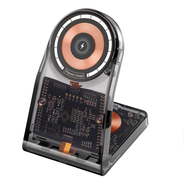 LFX-198 15W Transparent MagSafe Wireless Charging Stand with Removable Watch Charger