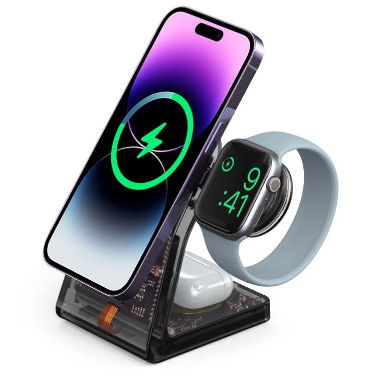 LFX-198 15W Transparent MagSafe Wireless Charging Stand with Removable Watch Charger