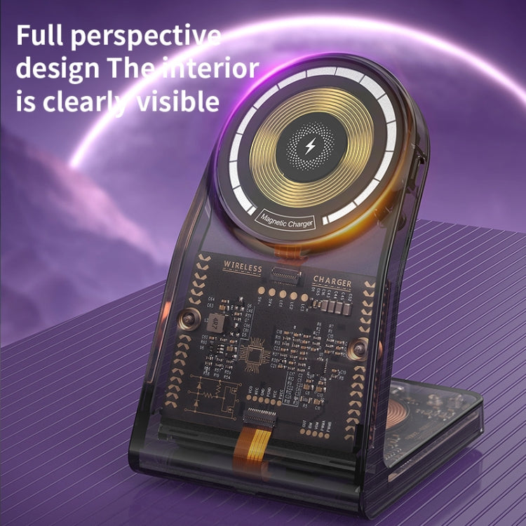 LFX-198 15W Transparent MagSafe Wireless Charging Stand with Removable Watch Charger