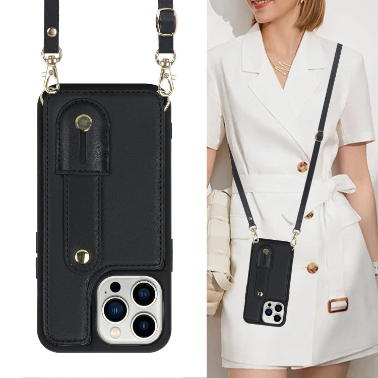 Wristband Vertical Flip Wallet Back Cover Phone Case with Long Lanyard