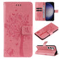 Tree & Cat Embossed Pattern Flip Leather Phone Case, For Galaxy S26 5G, For Galaxy S25 FE 5G, For Galaxy S25 / S24 5G, For Galaxy S25+ / S24+ 5G