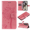 Tree & Cat Embossed Pattern Flip Leather Phone Case, For Galaxy S25 Ultra 5G