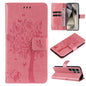 Tree & Cat Embossed Pattern Flip Leather Phone Case, For Galaxy S25 Ultra 5G