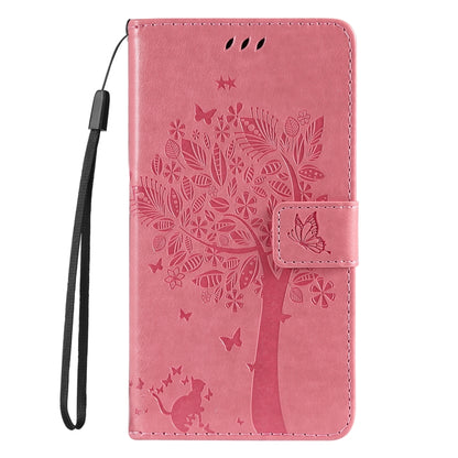 Tree & Cat Embossed Pattern Flip Leather Phone Case, For Galaxy S25 Ultra 5G