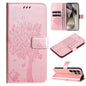 Tree & Cat Embossed Pattern Flip Leather Phone Case, For Galaxy S25 Ultra 5G