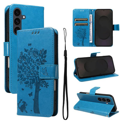 Tree & Cat Embossed Pattern Flip Leather Phone Case, For Galaxy S26 5G, For Galaxy S25 FE 5G, For Galaxy S25 / S24 5G, For Galaxy S25+ / S24+ 5G