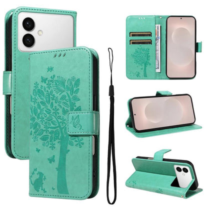 Tree & Cat Embossed Pattern Flip Leather Phone Case, For Galaxy S26 FE 5G, For Galaxy S26+ 5G, For Galaxy S26 Edge 5G, For Galaxy S26 Ultra 5G