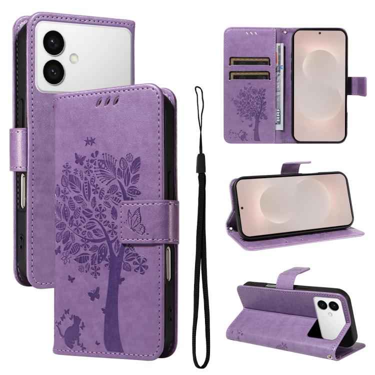 Tree & Cat Embossed Pattern Flip Leather Phone Case, For Samsung Galaxy S26+ 5G, For Samsung Galaxy S26 Edge 5G, For Samsung Galaxy S26 Ultra 5G, For Samsung Galaxy S26 5G