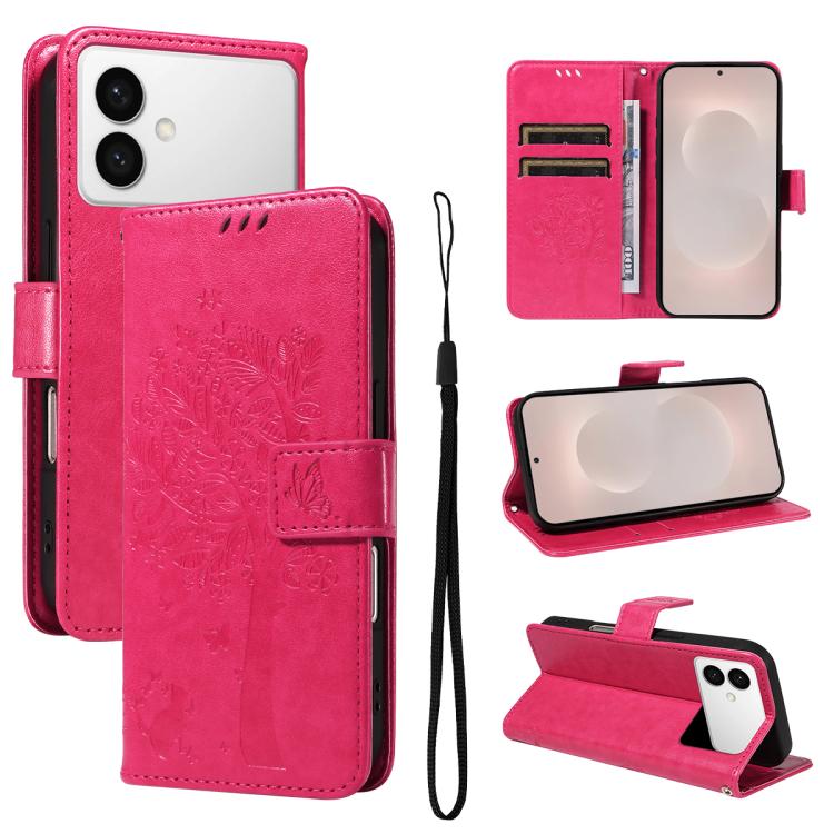 Tree & Cat Embossed Pattern Flip Leather Phone Case, For Galaxy S26 FE 5G, For Galaxy S26+ 5G, For Galaxy S26 Edge 5G, For Galaxy S26 Ultra 5G