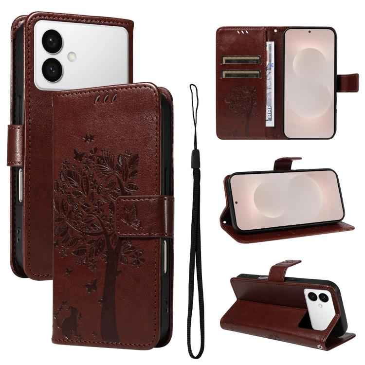 Tree & Cat Embossed Pattern Flip Leather Phone Case, For Samsung Galaxy S26+ 5G, For Samsung Galaxy S26 Edge 5G, For Samsung Galaxy S26 Ultra 5G, For Samsung Galaxy S26 5G