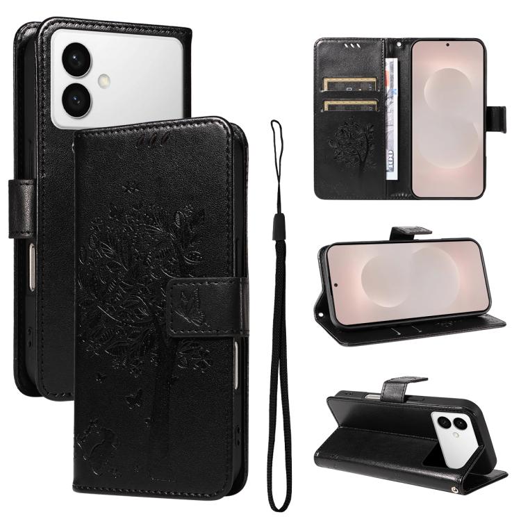 Tree & Cat Embossed Pattern Flip Leather Phone Case, For Galaxy S26 FE 5G, For Galaxy S26+ 5G, For Galaxy S26 Edge 5G, For Galaxy S26 Ultra 5G
