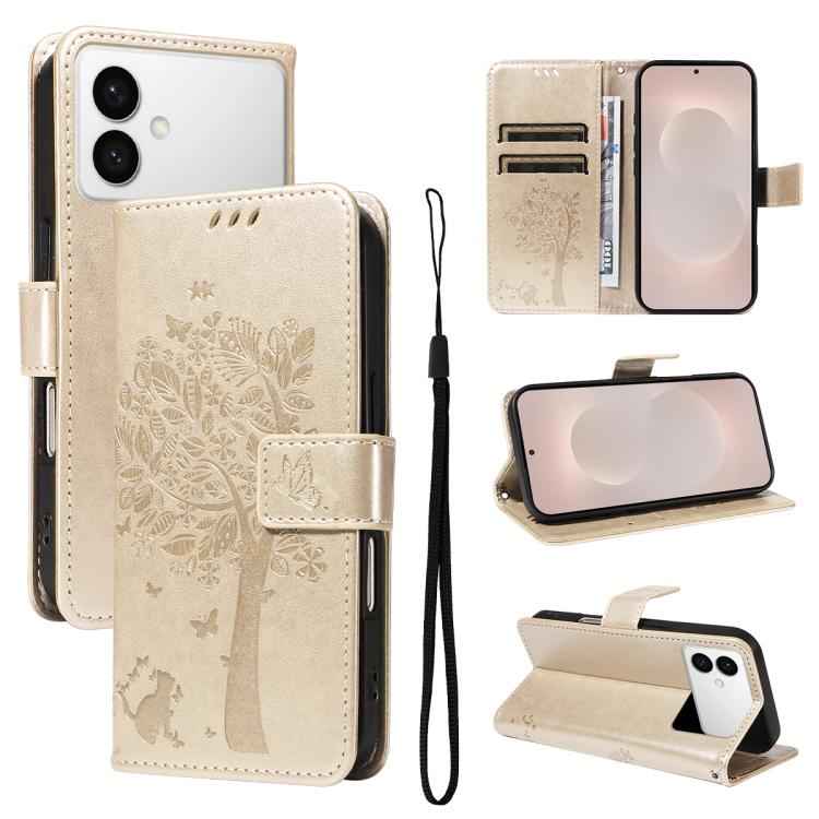 Tree & Cat Embossed Pattern Flip Leather Phone Case, For Samsung Galaxy S26+ 5G, For Samsung Galaxy S26 Edge 5G, For Samsung Galaxy S26 Ultra 5G, For Samsung Galaxy S26 5G