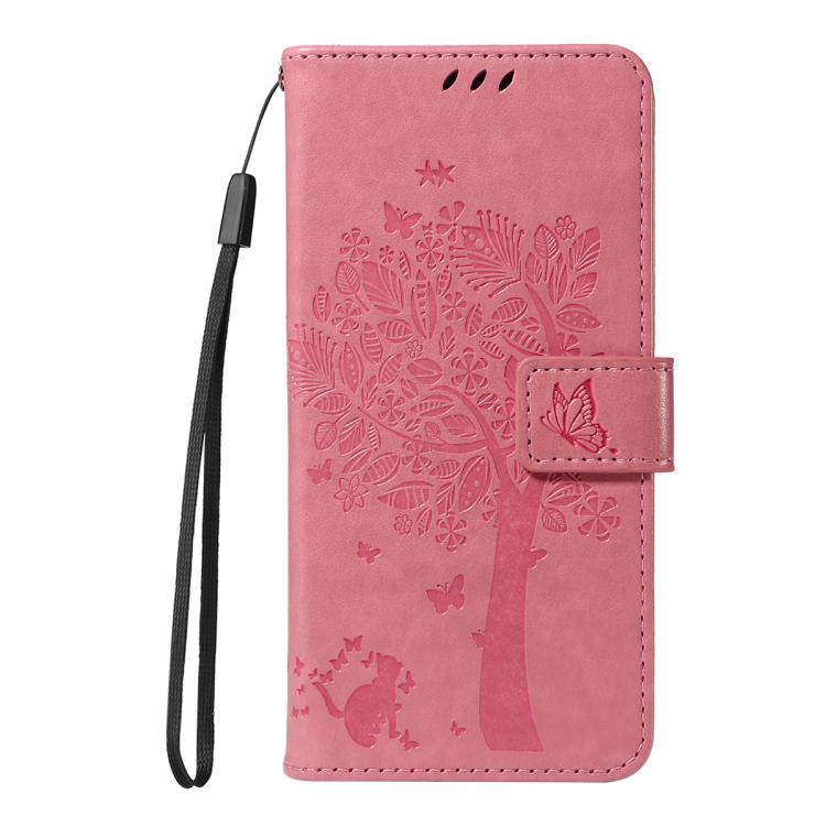 Tree & Cat Embossed Pattern Flip Leather Phone Case, For Galaxy S26 5G, For Galaxy S25 FE 5G, For Galaxy S25 / S24 5G, For Galaxy S25+ / S24+ 5G