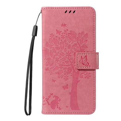 Tree & Cat Embossed Pattern Flip Leather Phone Case, For Galaxy S26 5G, For Galaxy S25 FE 5G, For Galaxy S25 / S24 5G, For Galaxy S25+ / S24+ 5G