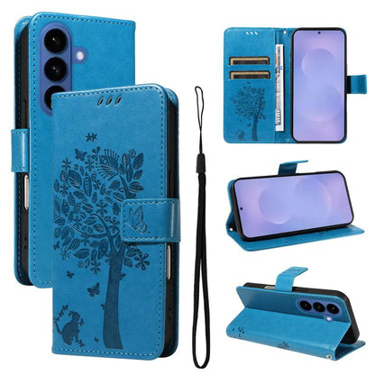 Tree & Cat Embossed Pattern Flip Leather Phone Case, For Galaxy S26 5G, For Galaxy S25 FE 5G, For Galaxy S25 / S24 5G, For Galaxy S25+ / S24+ 5G