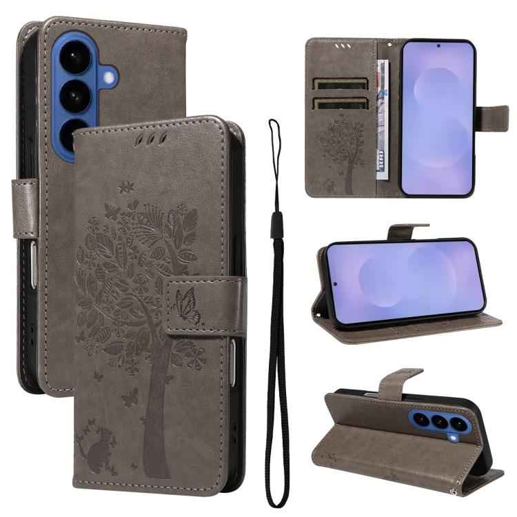 Tree & Cat Embossed Pattern Flip Leather Phone Case, For Samsung Galaxy S26+ 5G, For Samsung Galaxy S26 Edge 5G, For Samsung Galaxy S26 Ultra 5G, For Samsung Galaxy S26 5G