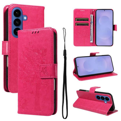 Tree & Cat Embossed Pattern Flip Leather Phone Case, For Galaxy S26 5G, For Galaxy S25 FE 5G, For Galaxy S25 / S24 5G, For Galaxy S25+ / S24+ 5G