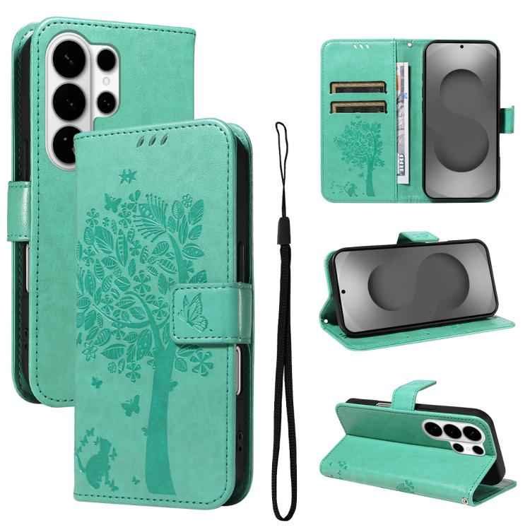 Tree & Cat Embossed Pattern Flip Leather Phone Case, For Samsung Galaxy S26+ 5G, For Samsung Galaxy S26 Edge 5G, For Samsung Galaxy S26 Ultra 5G, For Samsung Galaxy S26 5G