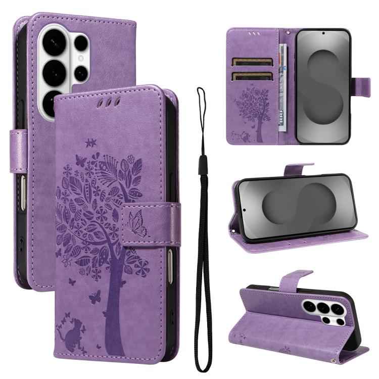 Tree & Cat Embossed Pattern Flip Leather Phone Case, For Samsung Galaxy S26+ 5G, For Samsung Galaxy S26 Edge 5G, For Samsung Galaxy S26 Ultra 5G, For Samsung Galaxy S26 5G