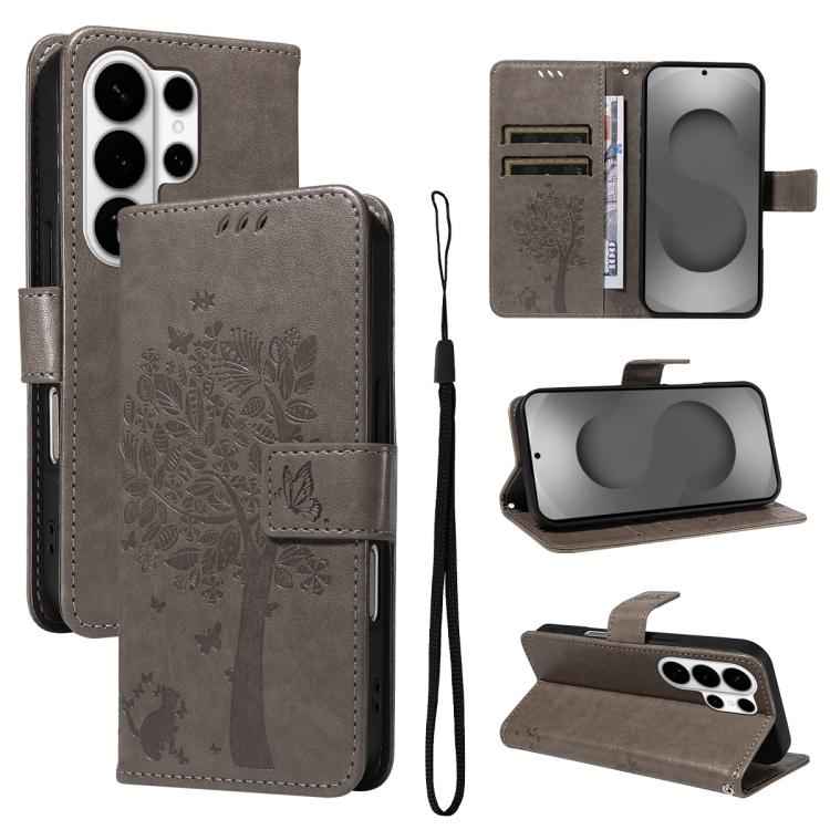 Tree & Cat Embossed Pattern Flip Leather Phone Case, For Samsung Galaxy S26+ 5G, For Samsung Galaxy S26 Edge 5G, For Samsung Galaxy S26 Ultra 5G, For Samsung Galaxy S26 5G