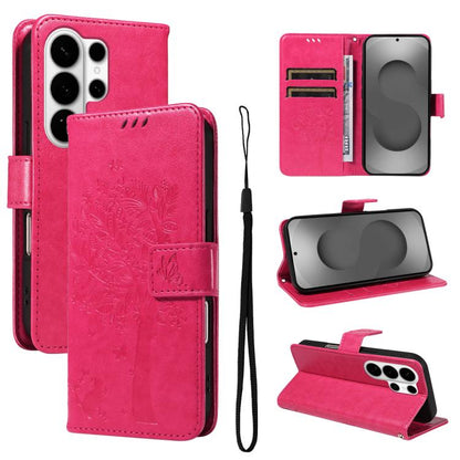 Tree & Cat Embossed Pattern Flip Leather Phone Case, For Galaxy S26 FE 5G, For Galaxy S26+ 5G, For Galaxy S26 Edge 5G, For Galaxy S26 Ultra 5G