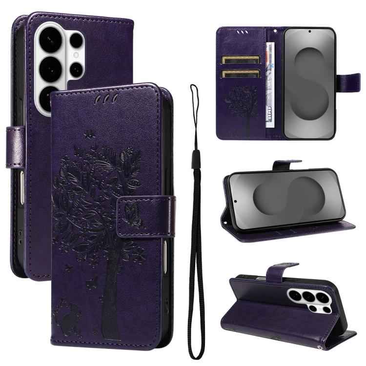 Tree & Cat Embossed Pattern Flip Leather Phone Case, For Samsung Galaxy S26+ 5G, For Samsung Galaxy S26 Edge 5G, For Samsung Galaxy S26 Ultra 5G, For Samsung Galaxy S26 5G