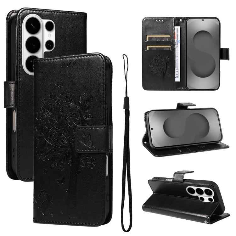 Tree & Cat Embossed Pattern Flip Leather Phone Case, For Samsung Galaxy S26+ 5G, For Samsung Galaxy S26 Edge 5G, For Samsung Galaxy S26 Ultra 5G, For Samsung Galaxy S26 5G