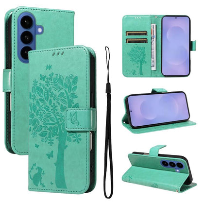 Tree & Cat Embossed Pattern Flip Leather Phone Case, For Galaxy S26 FE 5G, For Galaxy S26+ 5G, For Galaxy S26 Edge 5G, For Galaxy S26 Ultra 5G