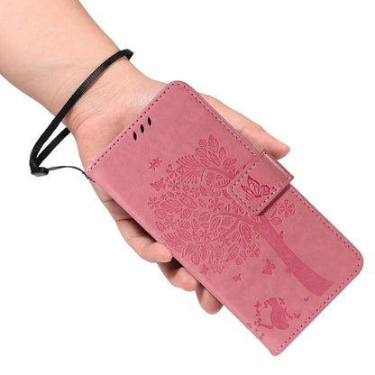 Tree & Cat Embossed Pattern Flip Leather Phone Case, For Galaxy S26 FE 5G, For Galaxy S26+ 5G, For Galaxy S26 Edge 5G, For Galaxy S26 Ultra 5G