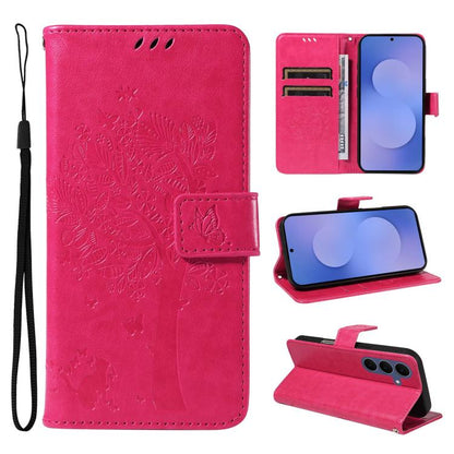 Tree & Cat Embossed Pattern Flip Leather Phone Case, For Galaxy S26 FE 5G, For Galaxy S26+ 5G, For Galaxy S26 Edge 5G, For Galaxy S26 Ultra 5G