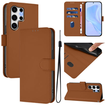 Skin Feel Solid Color Leather Phone Case with Lanyard, For Samsung Galaxy S25 Ultra 5G, For Samsung Galaxy S24 FE 5G