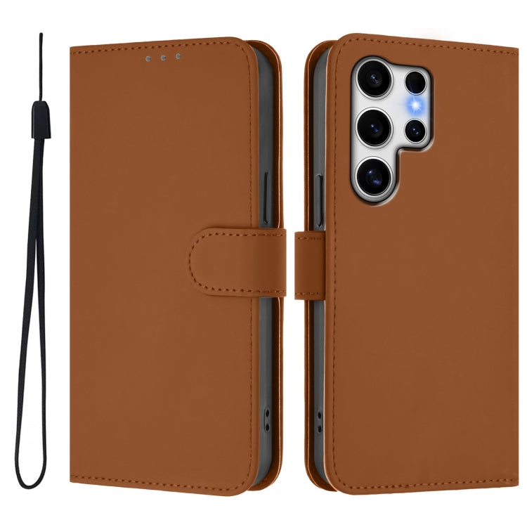 Skin Feel Solid Color Leather Phone Case with Lanyard, For Samsung Galaxy S25 Ultra 5G, For Samsung Galaxy S24 FE 5G