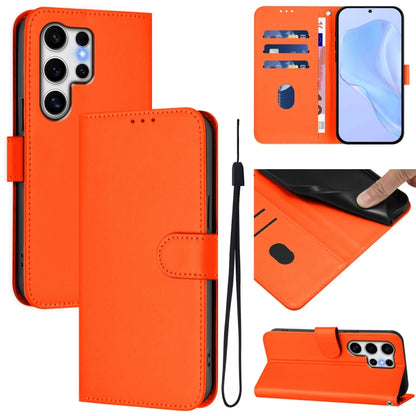 Skin Feel Solid Color Leather Phone Case with Lanyard, For Samsung Galaxy S25 Ultra 5G, For Samsung Galaxy S24 FE 5G