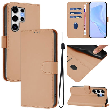 Skin Feel Solid Color Leather Phone Case with Lanyard, For Samsung Galaxy S25 Ultra 5G, For Samsung Galaxy S24 FE 5G