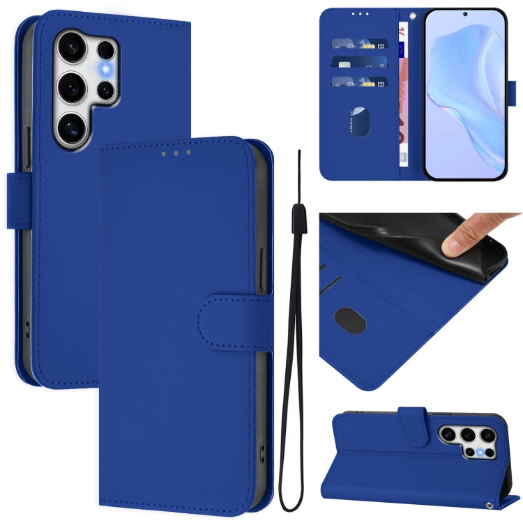 Skin Feel Solid Color Leather Phone Case with Lanyard, For Samsung Galaxy S25 Ultra 5G, For Samsung Galaxy S24 FE 5G