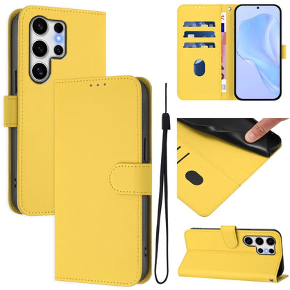 Skin Feel Solid Color Leather Phone Case with Lanyard, For Samsung Galaxy S25 Ultra 5G, For Samsung Galaxy S24 FE 5G