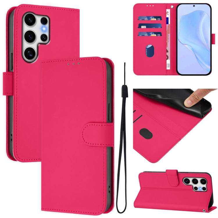 Skin Feel Solid Color Leather Phone Case with Lanyard, For Samsung Galaxy S25 Ultra 5G, For Samsung Galaxy S24 FE 5G