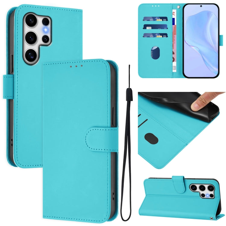 Skin Feel Solid Color Leather Phone Case with Lanyard, For Samsung Galaxy S25 Ultra 5G, For Samsung Galaxy S24 FE 5G