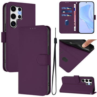 Skin Feel Solid Color Leather Phone Case with Lanyard, For Samsung Galaxy S25 Ultra 5G, For Samsung Galaxy S24 FE 5G