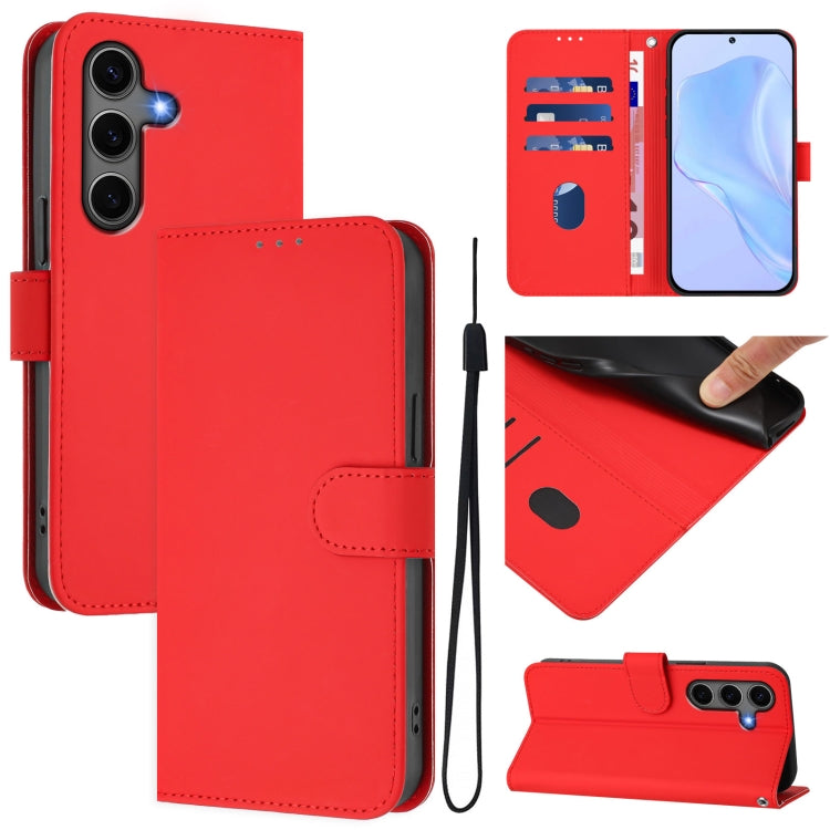Skin Feel Solid Color Leather Phone Case with Lanyard, For Samsung Galaxy S25 5G, For Samsung Galaxy S25+ 5G