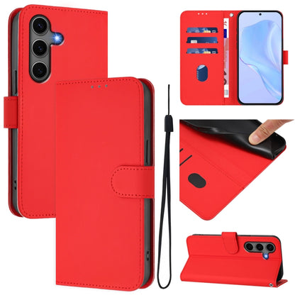Skin Feel Solid Color Leather Phone Case with Lanyard, For Samsung Galaxy S25 5G, For Samsung Galaxy S25+ 5G
