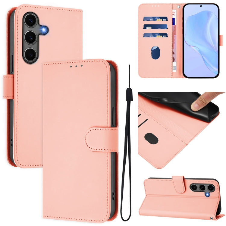 Skin Feel Solid Color Leather Phone Case with Lanyard, For Samsung Galaxy S25 5G, For Samsung Galaxy S25+ 5G